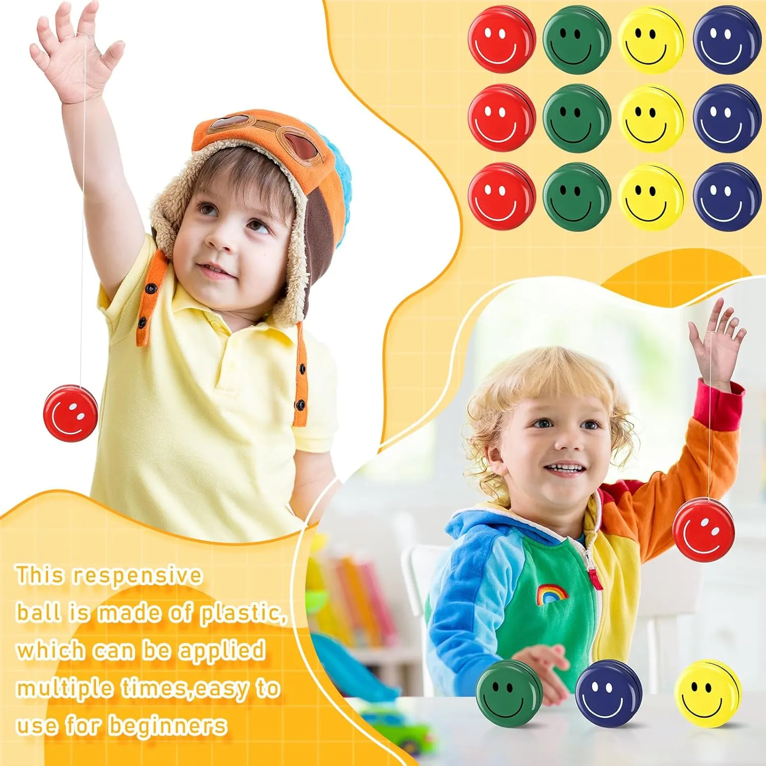 Birthday Party Favors$ Holiday Stocking Fillers$ Classroom Prizes (Smile Face) Lenwen 50 coarse kestrel deny moth potentially Pcs Yoyos for Kids$ Beginners Metal Yo Yo Toys with Colorful Designs Adults Teens 