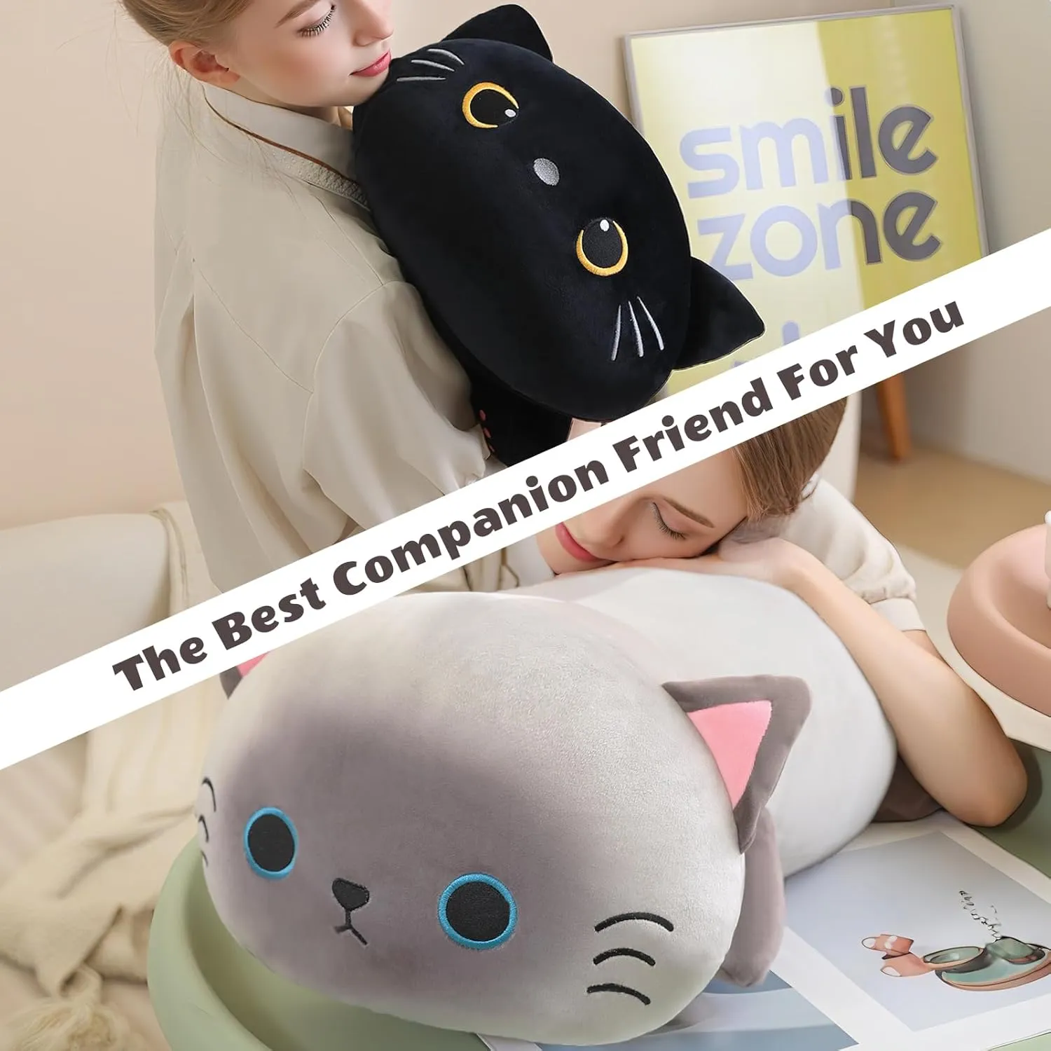 Black Cat Plush, Soft Stuffed Weighted Plushie Pillow Gifts for decisive rest Girls Boys(23.6" 3.1Lbs) Weighted Black Cat Stuffed Animals, Cute Weighted 