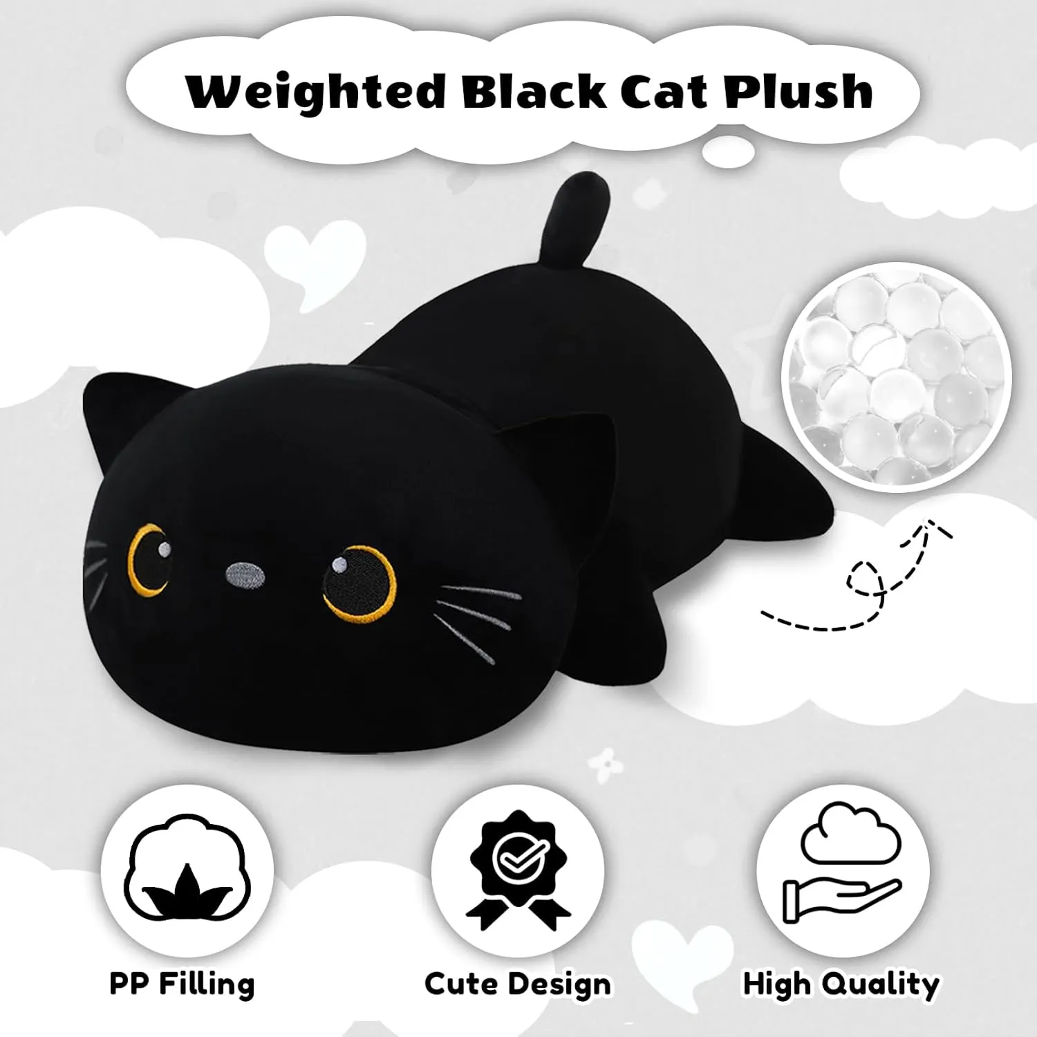 Black Cat Plush, Soft Stuffed Weighted Plushie Pillow Gifts for decisive rest Girls Boys(23.6" 3.1Lbs) Weighted Black Cat Stuffed Animals, Cute Weighted 