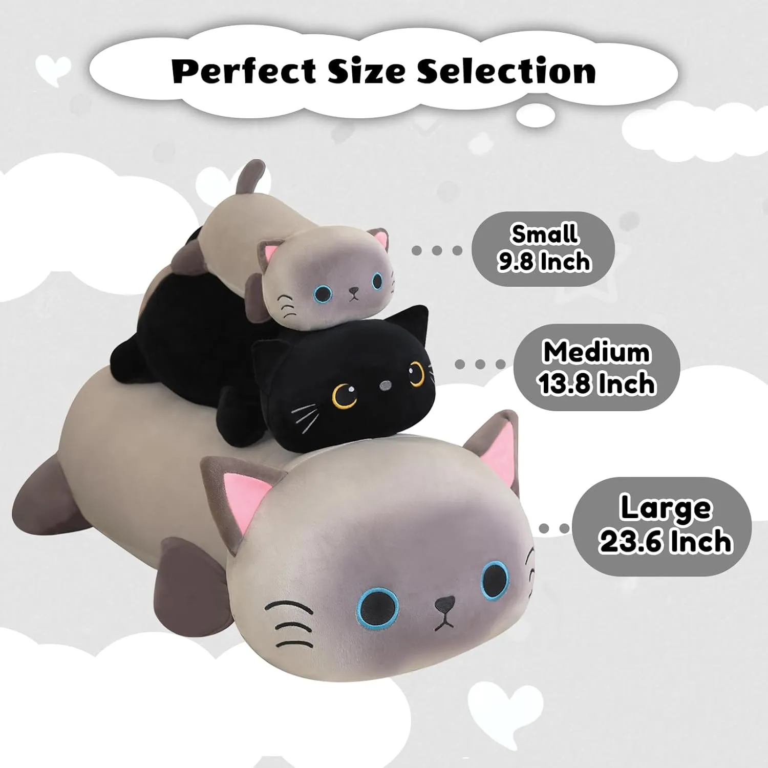 Black Cat Plush, Soft Stuffed Weighted Plushie Pillow Gifts for decisive rest Girls Boys(23.6" 3.1Lbs) Weighted Black Cat Stuffed Animals, Cute Weighted 