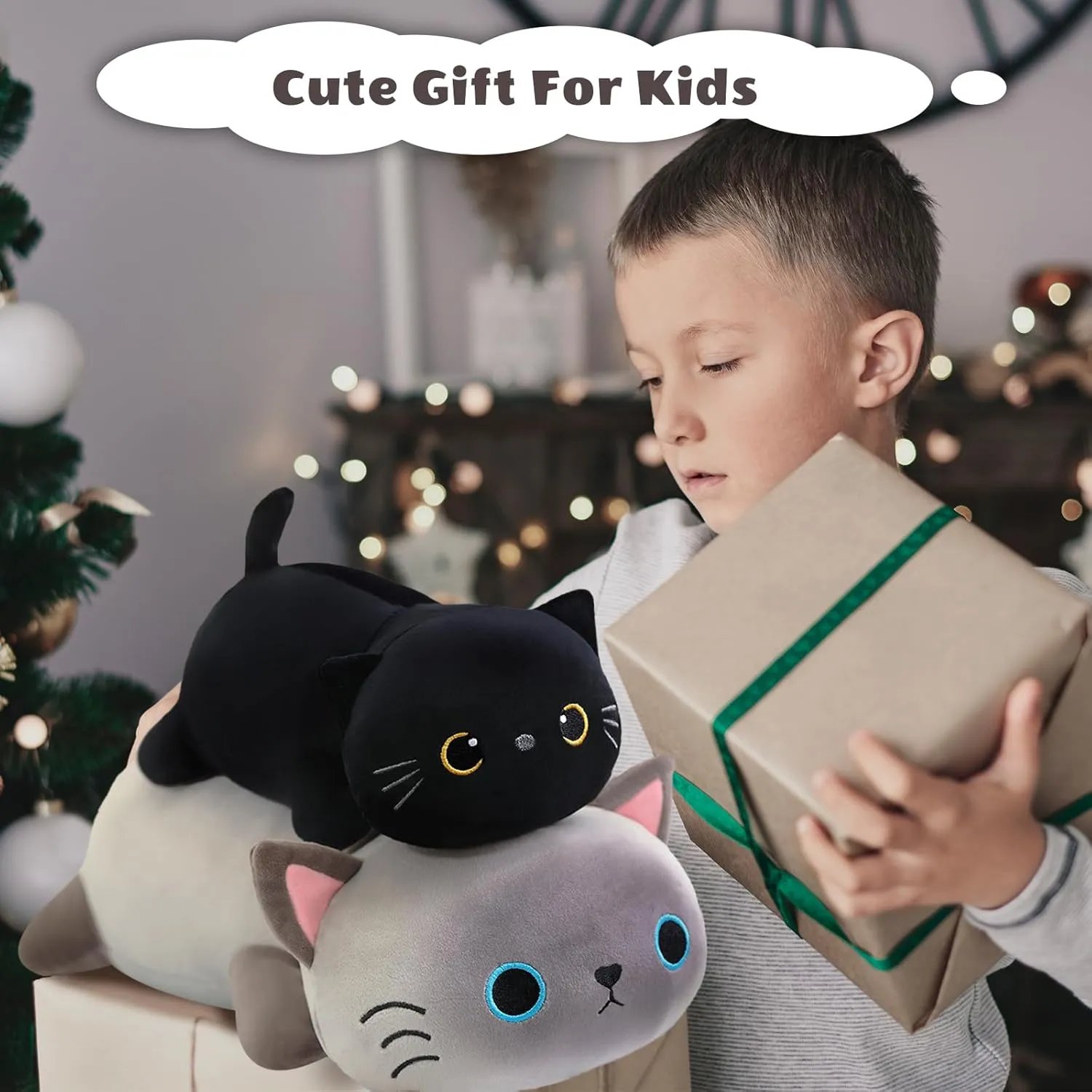 Black Cat Plush, Soft Stuffed Weighted Plushie Pillow Gifts for decisive rest Girls Boys(23.6" 3.1Lbs) Weighted Black Cat Stuffed Animals, Cute Weighted 