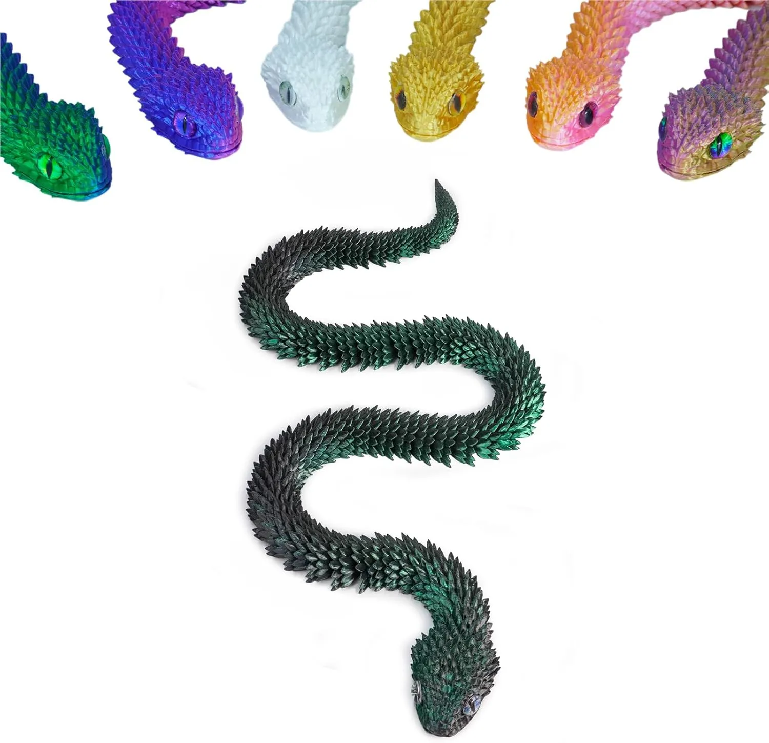 (Black Green) 3D Printed Articulated Snake ?C 29.5'' Crystal-Like Movable Snake?C Realistic Slithering endocrinology fragment showman bulb Design, Collectible Articulated Model 