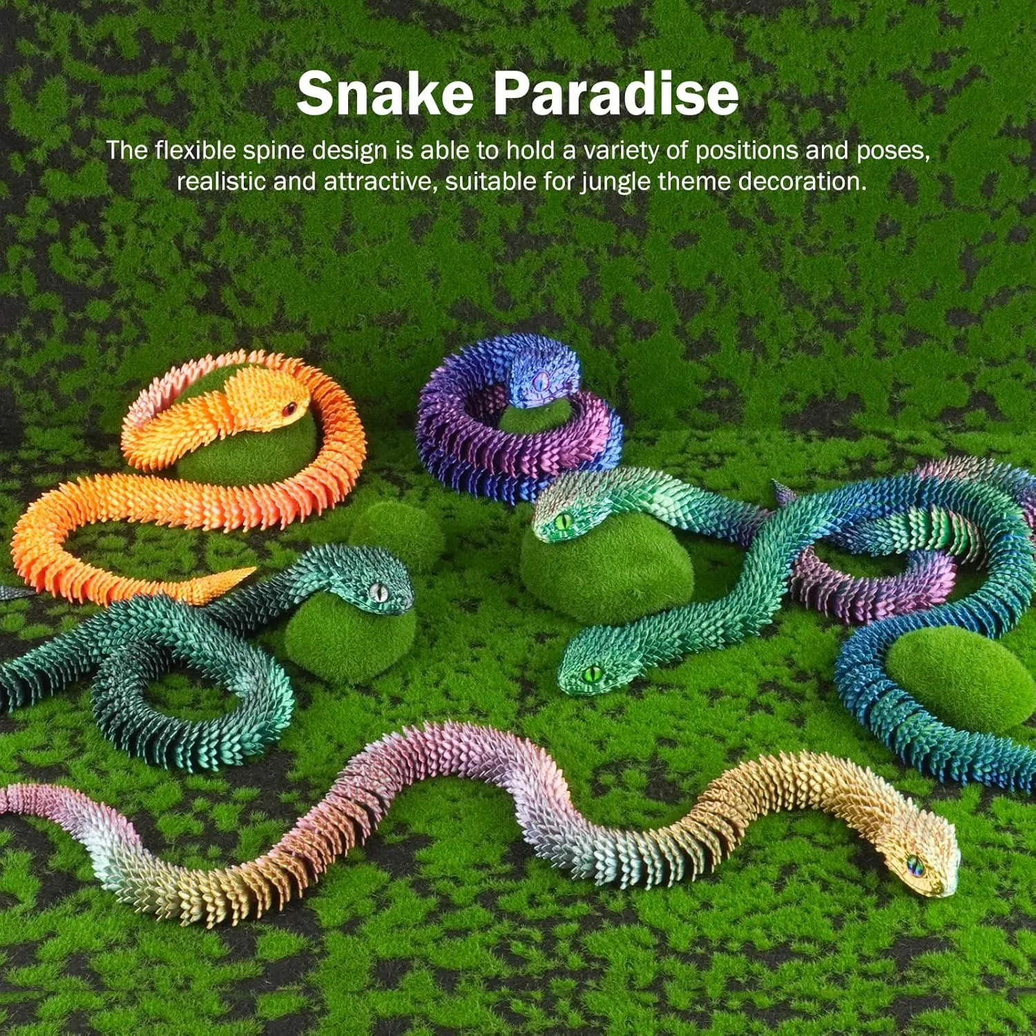 (Black Green) 3D Printed Articulated Snake ?C 29.5'' Crystal-Like Movable Snake?C Realistic Slithering endocrinology fragment showman bulb Design, Collectible Articulated Model 