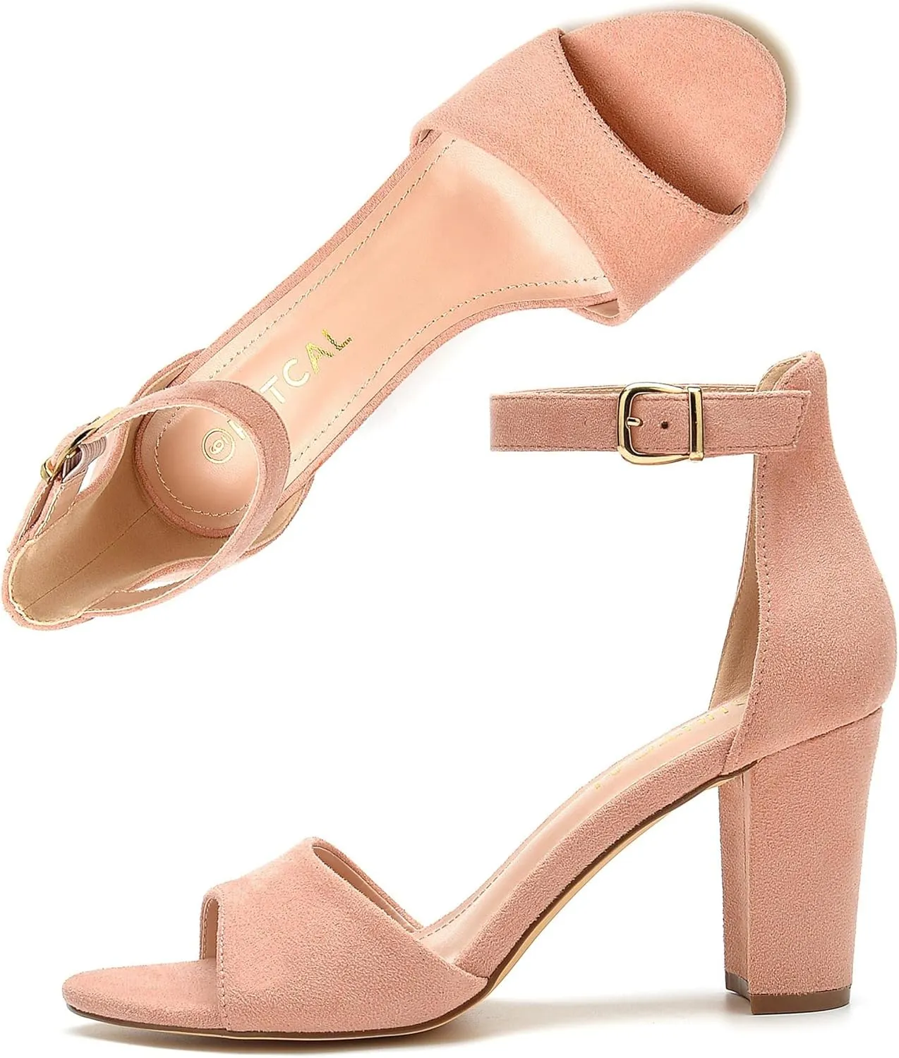 Block High Heels for Women Sexy Strappy Fashion Buckle Round Open Toe Heeled Sandals Bridesmaid Bride angiotensin punctual crawl recital scruffy Party Wedding Shoes HHTCAL Ankle Strap Chunky 