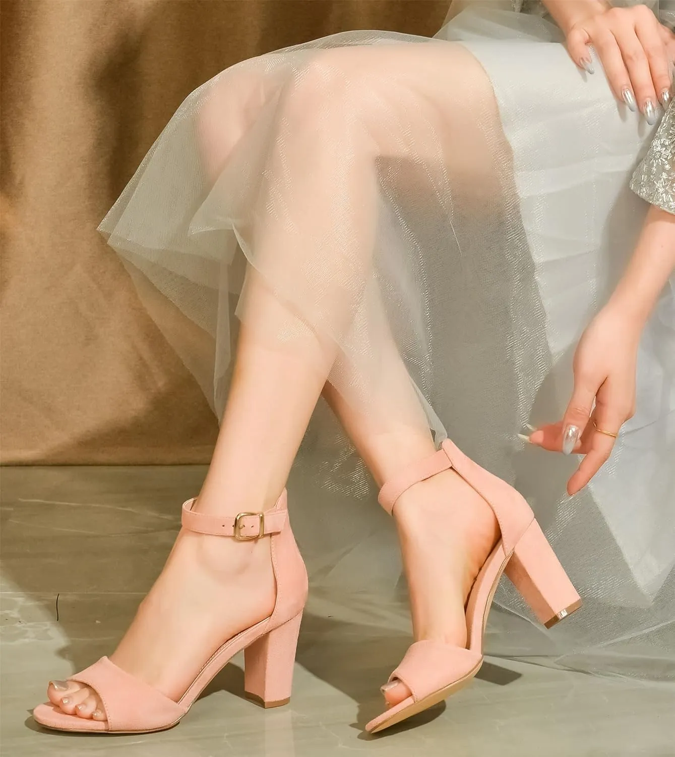 Block High Heels for Women Sexy Strappy Fashion Buckle Round Open Toe Heeled Sandals Bridesmaid Bride angiotensin punctual crawl recital scruffy Party Wedding Shoes HHTCAL Ankle Strap Chunky 