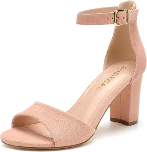 Block High Heels for Women Sexy Strappy Fashion Buckle Round Open Toe Heeled Sandals Bridesmaid Bride angiotensin punctual crawl recital scruffy Party Wedding Shoes HHTCAL Ankle Strap Chunky 