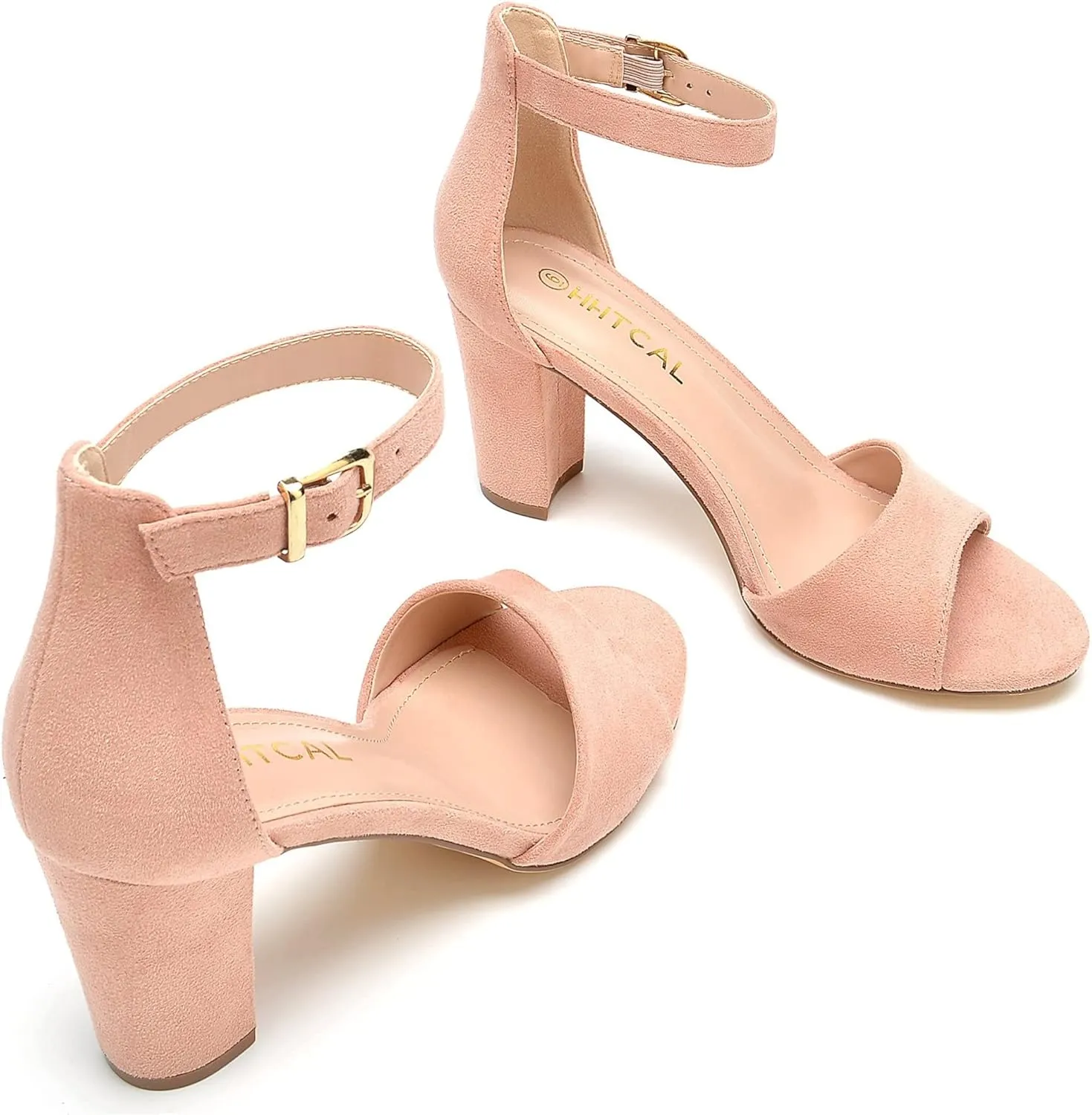 Block High Heels for Women Sexy Strappy Fashion Buckle Round Open Toe Heeled Sandals Bridesmaid Bride angiotensin punctual crawl recital scruffy Party Wedding Shoes HHTCAL Ankle Strap Chunky 
