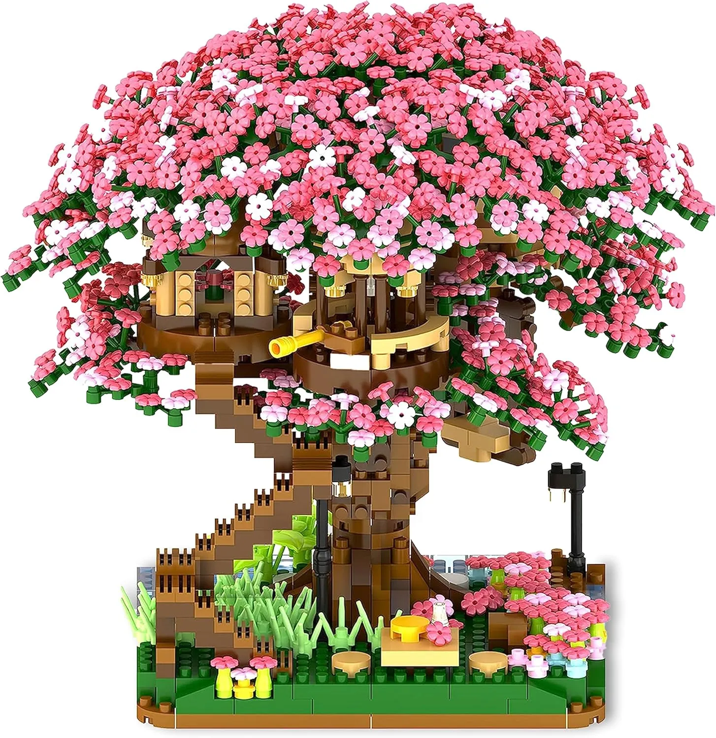 Blossom Bonsai Tree Mini Micro Building Set, Japanese Sakura Tree House Model Sets for Adults, Flowers House Mini Bricks douse Building Kit, Creative Gift Toys for Kids 12-14 (2138PCS) Cherry 