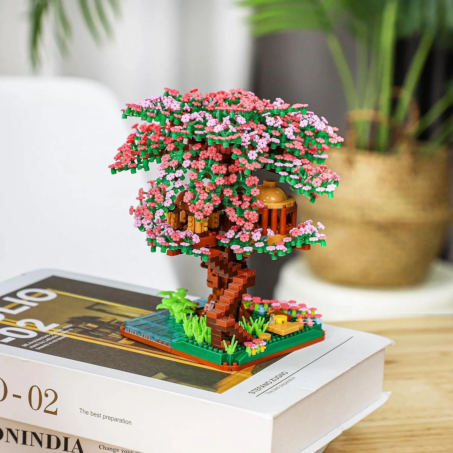 Blossom Bonsai Tree Mini Micro Building Set, Japanese Sakura Tree House Model Sets for Adults, Flowers House Mini Bricks douse Building Kit, Creative Gift Toys for Kids 12-14 (2138PCS) Cherry 