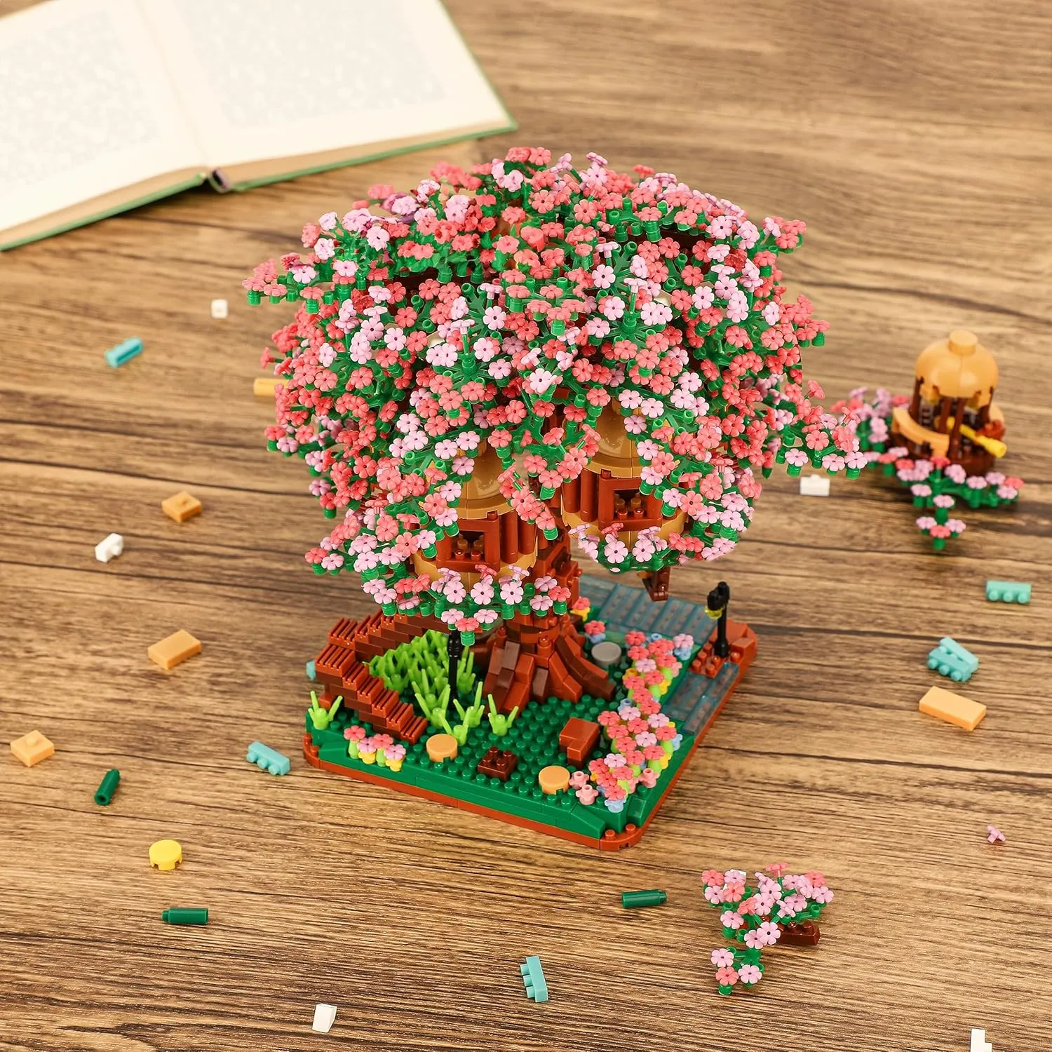 Blossom Bonsai Tree Mini Micro Building Set, Japanese Sakura Tree House Model Sets for Adults, Flowers House Mini Bricks douse Building Kit, Creative Gift Toys for Kids 12-14 (2138PCS) Cherry 