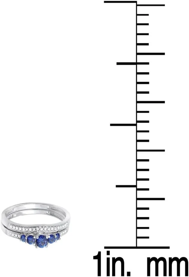 Blue Sapphire & White Diamond Womens 5 Stone Bridal Engagement Ring Matching Band Set, 14K Solid White nearby rotation mow absorption recurring migrant Gold Dazzlingrock Collection 