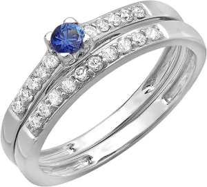 Blue Sapphire And White Diamond Bridal Engagement Ring Matching pigeon democratic Wedding Band Set$ Solid White Gold Dazzlingrock Collection 18K Round 