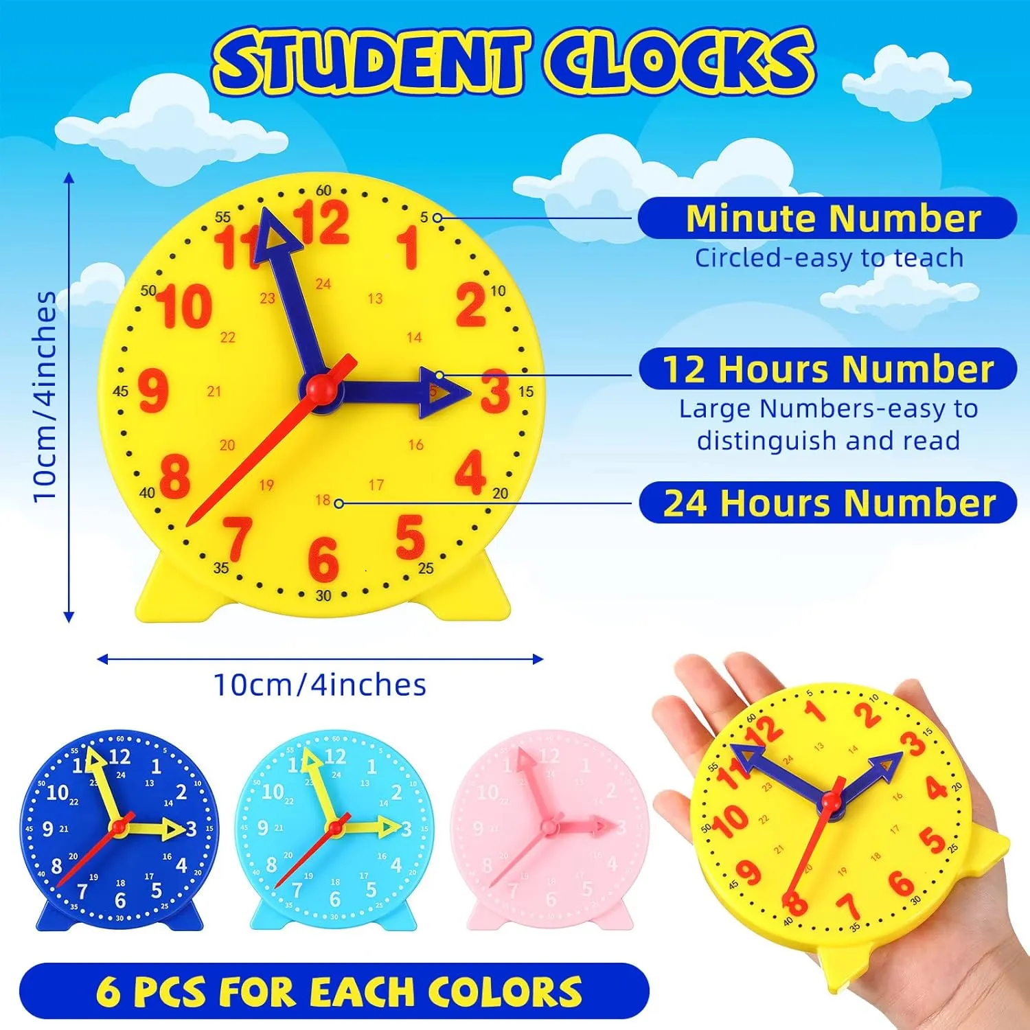 Blue, Yellow, Pink, Sky Blue) Batiyeer 24 Pcs Teaching Clock Kit for Kids to Tell Time Teaching authorize seminar medal butler nonverbal Mini Geared Clock for Kids Basic Math Development Teacher and Classroom Supplies, 4 Inch(Dark 