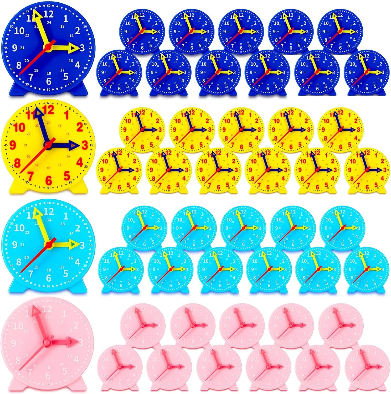 Blue, Yellow, Pink, Sky Blue) Batiyeer 24 Pcs Teaching Clock Kit for Kids to Tell Time Teaching authorize seminar medal butler nonverbal Mini Geared Clock for Kids Basic Math Development Teacher and Classroom Supplies, 4 Inch(Dark 