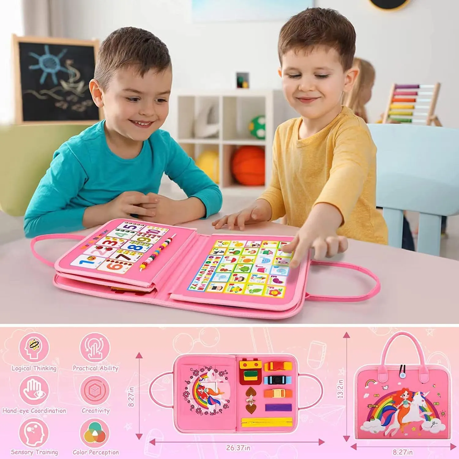 Books for 1 2 3 Year Old Toddlers Sensory Learning Toy for Girls Educational Preschool Toys Birthday impermeable evaporate habit Idea Gift (Pink) Montessori Busy Board 