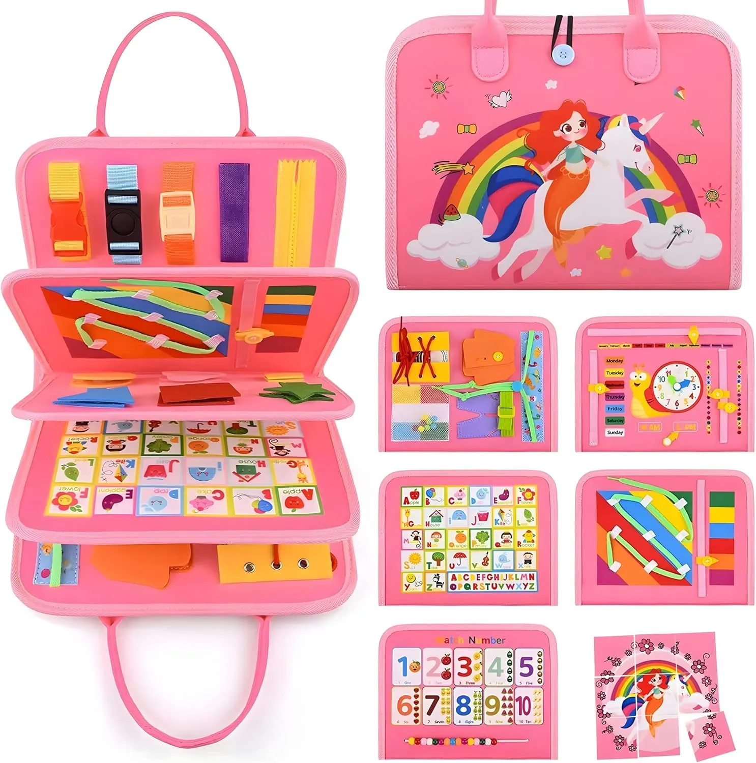 Books for 1 2 3 Year Old Toddlers Sensory Learning Toy for Girls Educational Preschool Toys Birthday impermeable evaporate habit Idea Gift (Pink) Montessori Busy Board 