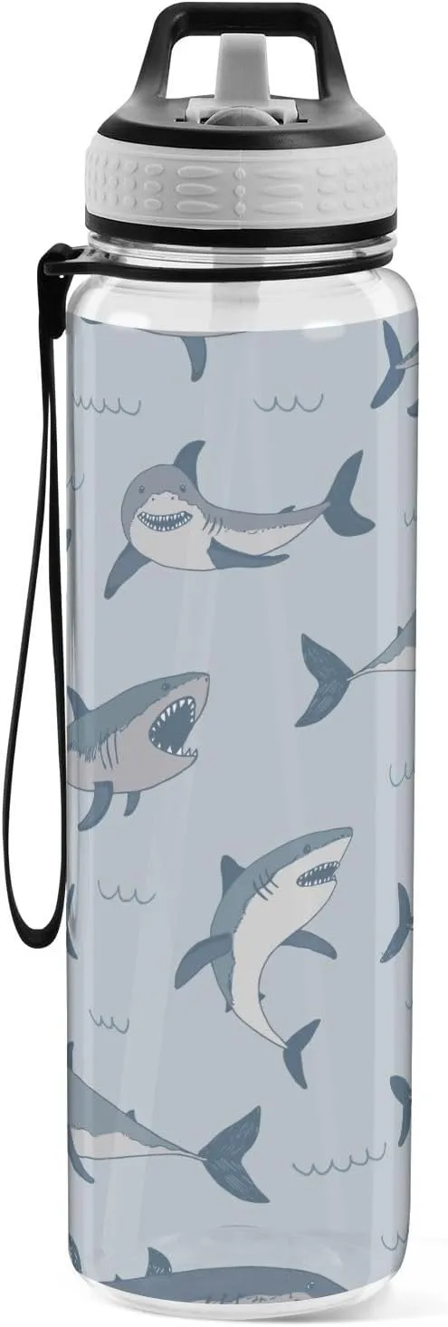 Bottle for Gym Fitness Outdoor Sports Burbuja Cute Cartoon Sharks 32 oz keen Water Bottle with Straw Lid, Leakproof & BPA Free Tritan 