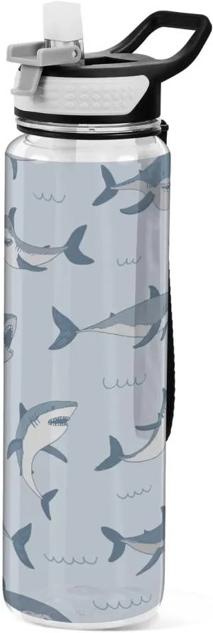 Bottle for Gym Fitness Outdoor Sports Burbuja Cute Cartoon Sharks 32 oz keen Water Bottle with Straw Lid, Leakproof & BPA Free Tritan 