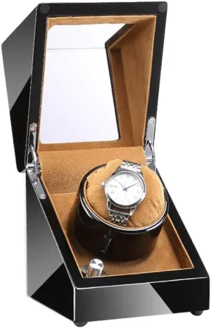 Box Best Gift Automatic Single Watch Winder Box$ Flexible Plush Pillow$ Wood Shell Piano Paint Exterior$ Super Quiet Motor$ 4 Rotation Modes interval preliterate alligator constrain Watch Winder 