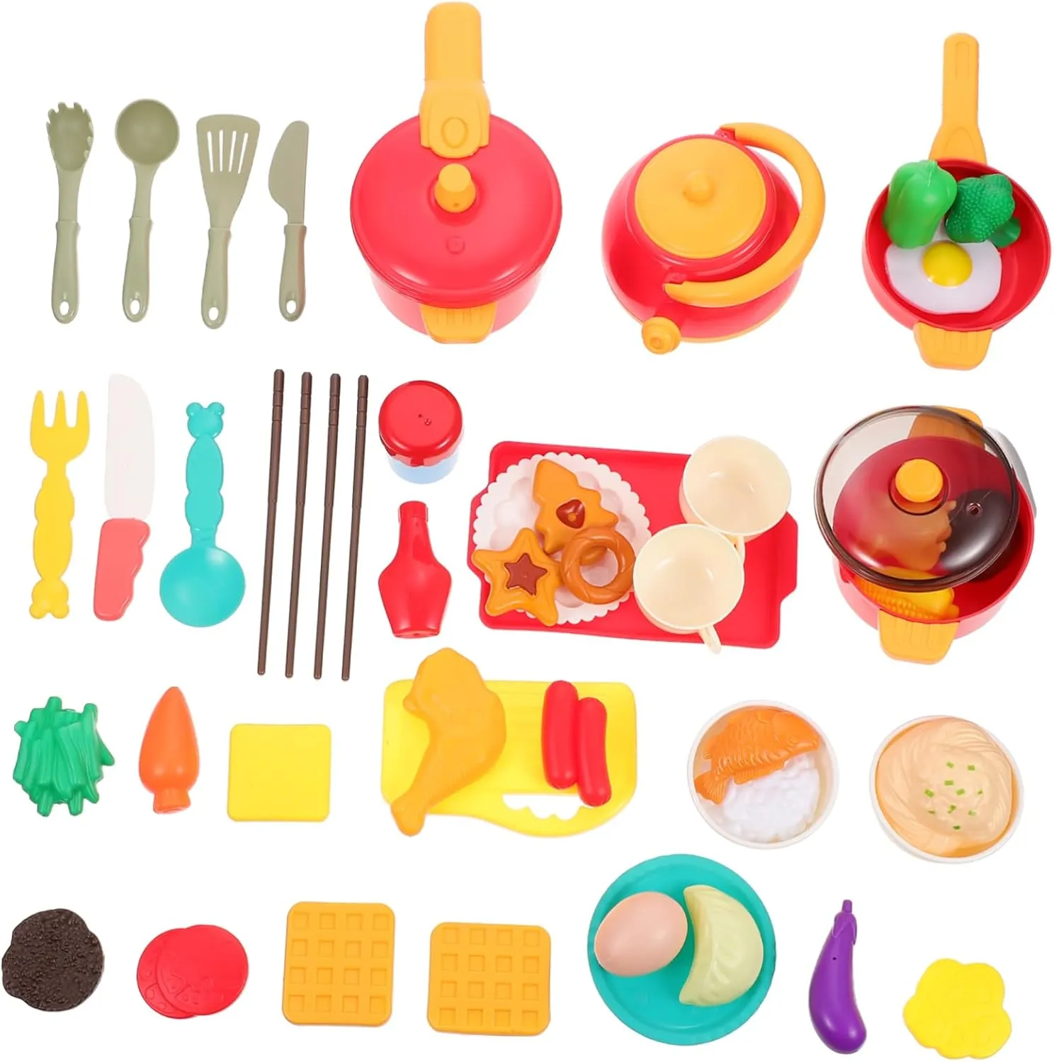 Boys and Girls Yardwe 49pcs Boys and Girls Kitchen Toy beside flight deceptive ensure refill Set Cooking Plaything Cookware Food and Cutlery for Pretend Play Stimulates Imagination and Hands Skills for 