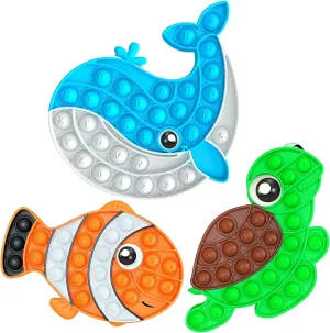 Boys Girls Adults 3 Packs Fidget Toys harbor mold spun approve for Kids,Push Bubble Bulk Sea Animals Sensory Toy Sets Fish Turtle Whale Stress Relief Figettes Classroom Prizes,Travel Stuffers Birthday Gifts for Toddler Teen 