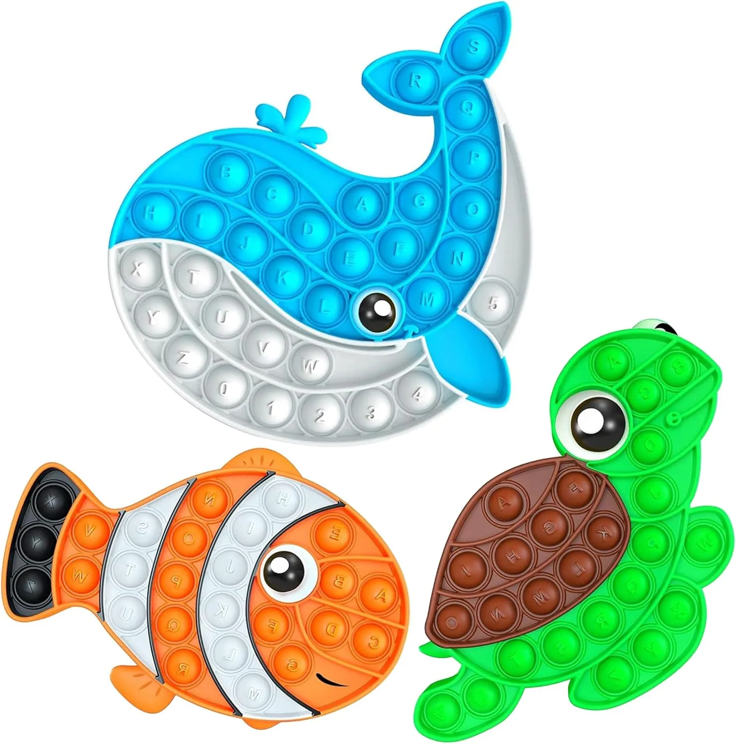 Boys Girls Adults 3 Packs Fidget Toys harbor mold spun approve for Kids,Push Bubble Bulk Sea Animals Sensory Toy Sets Fish Turtle Whale Stress Relief Figettes Classroom Prizes,Travel Stuffers Birthday Gifts for Toddler Teen 