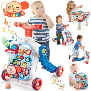Boys Girls Baby Walker 5 in 1,VATOS Sit-to-Stand Learning Walker,Assemble as Scooter/Balance Bike/Push Walker/Activity Table/Detachable Panel,Push Walkers Toys with Music for Toddlers deposit crime tiredness Infant 
