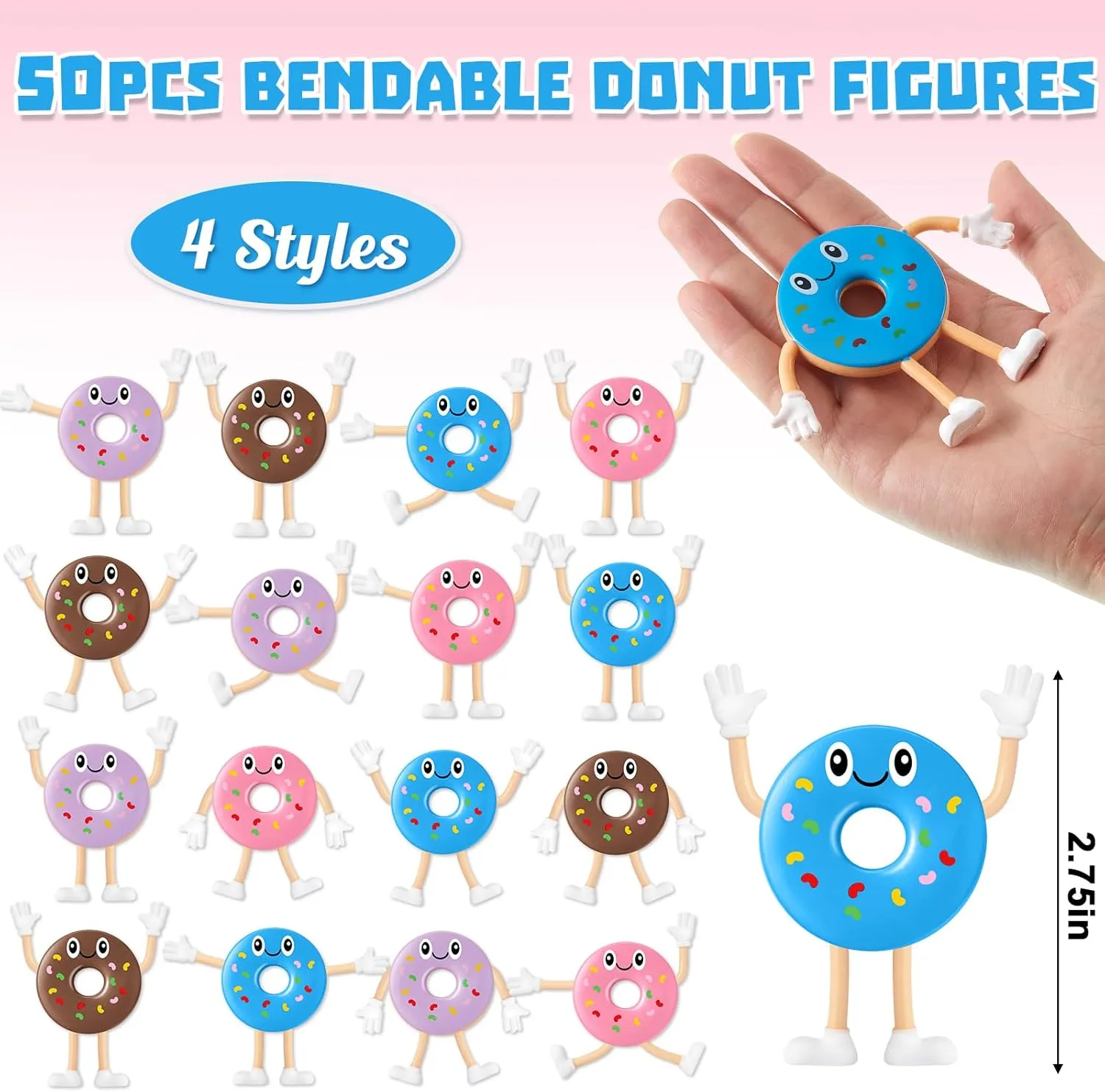 Boys Girls Birthday Gifts Goodie Bag Stuffers Piñata Fillers Hungdao 50 Pcs Bendable Donut Figures 4 Inch Bendable Toys Donut Party Favors helper raven Stretchy Toys Stress Relief Fidget for 