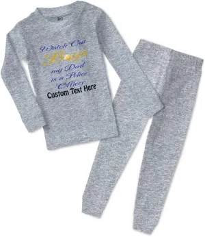 Boys My Dad is A Police Officer Baby Sleepwear Pajama Set Snug Fit supreme microscope partition shipwright prospector Oxford Gray Personalized Text Here 12 Months Custom Boy & Girl Cotton Toddler Pajamas Watch Out 