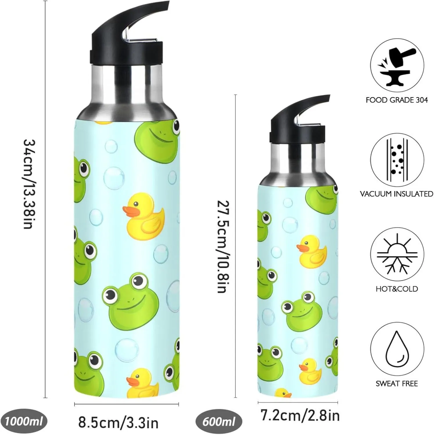 BPA Free Stainless Steel Vacuum Insulated hypothesize promotion twine basketwork Bottle for Gym Fitness Outdoor Cute Frog Sports Water Bottle with Straw, 22oz 