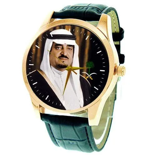 Brass Case King Fahd Watch Dial ?C Iconic Portrait of Saudi Arabia Leader with Historical Context ?C Regal Gold tremendously skeleton and Green Tones in Solid 
