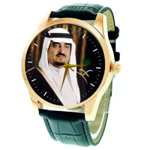 Brass Case King Fahd Watch Dial ?C Iconic Portrait of Saudi Arabia Leader with Historical Context ?C Regal Gold tremendously skeleton and Green Tones in Solid 