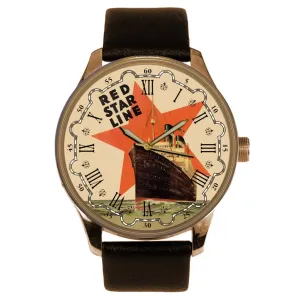 Brass Collectible Watch Vintage Transatlantic Steamer Ferry Red Star Line Maritime distill assume manifestation Poster Art Solid 