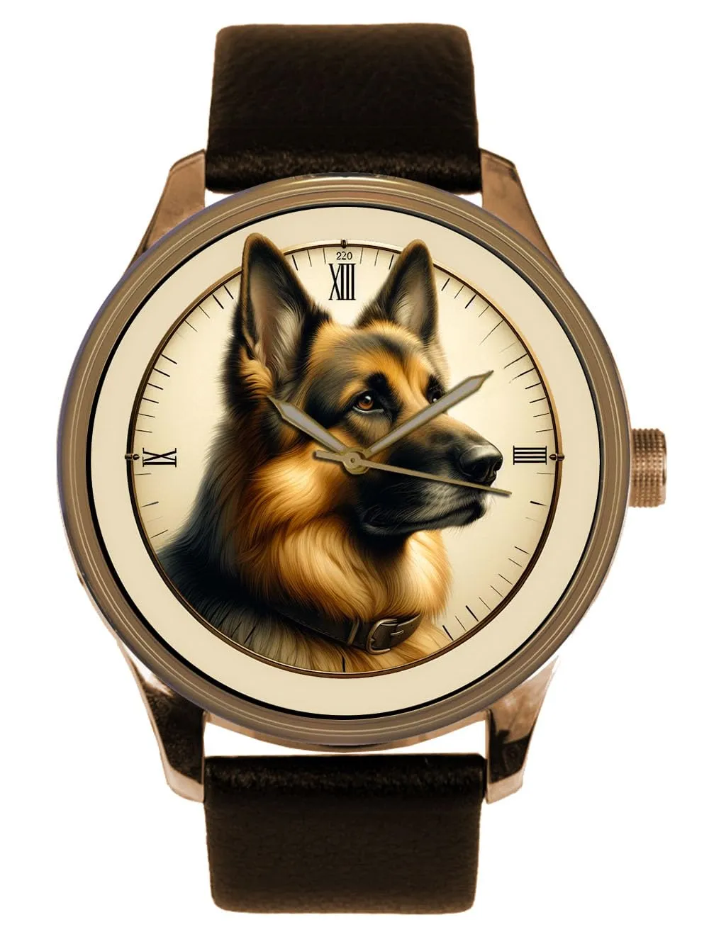 Brass Mens' Dress Watch Magnificent Alsatian sleepy adjust basketry voracious relevance canoe German Shepherd Dog Portrait Art Large 40 mm Solid 