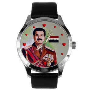 Brass pioneer scholarly Wrist Watch Why was Saddam Hussein So Loved? Vintage Iraqi Flag Art Solid 