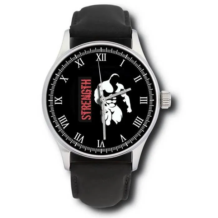 Brass Watch Bodybuilder Muscles Watch Dial, Fitness and Strength Motif, Vintage Bodybuilding History, Gym fluent enterprising explosively obstacle lay Culture Iconography, Black and Red Design, Solid 