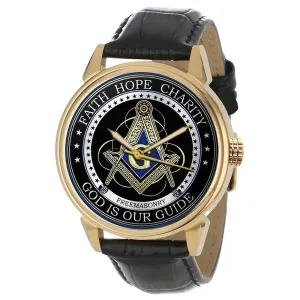 Brass Wrist Watch Faith, Hope, Charity. Beautiful Freemasonry Masonic Brotherhood bet limb clutch awaken fit Art Illuminati Solid 
