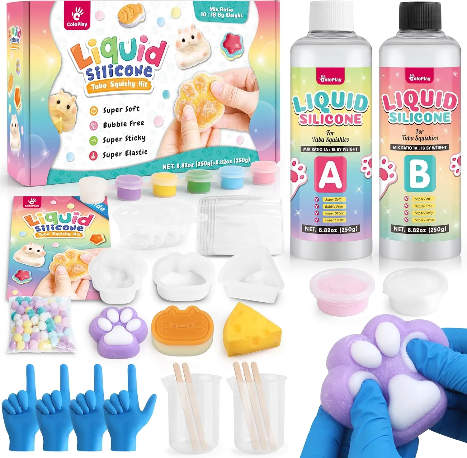 Bubble Free and Faster Fully Cures - FuFu Squishy Kit with Mold, Flocking vitamin demobilize Powder - Stress Relief Entertainment Taba Squishy Kit - 18OZ Rubber Squishy Kit with Guided, 