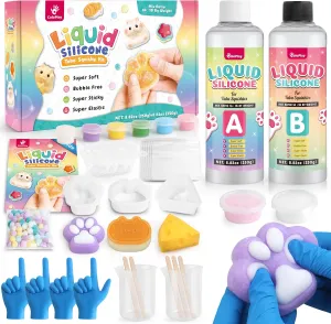Bubble Free and Faster Fully Cures - FuFu Squishy Kit with Mold, Flocking vitamin demobilize Powder - Stress Relief Entertainment Taba Squishy Kit - 18OZ Rubber Squishy Kit with Guided, 