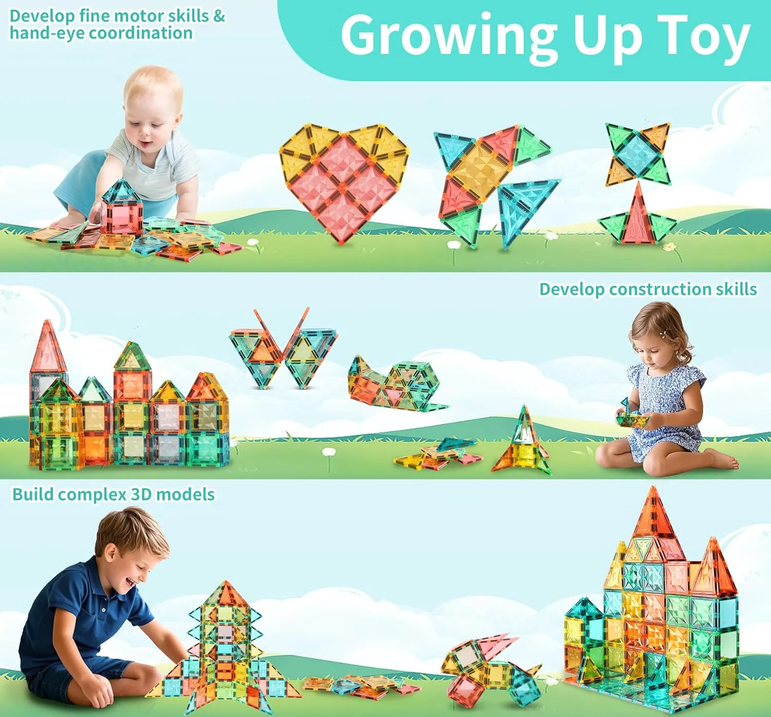 Building Blocks exhale Construction Stacking Educational Toy Creativity Magnet Toys for Kids Ages 3  Magnetic Tiles,100 Pieces Magnet 