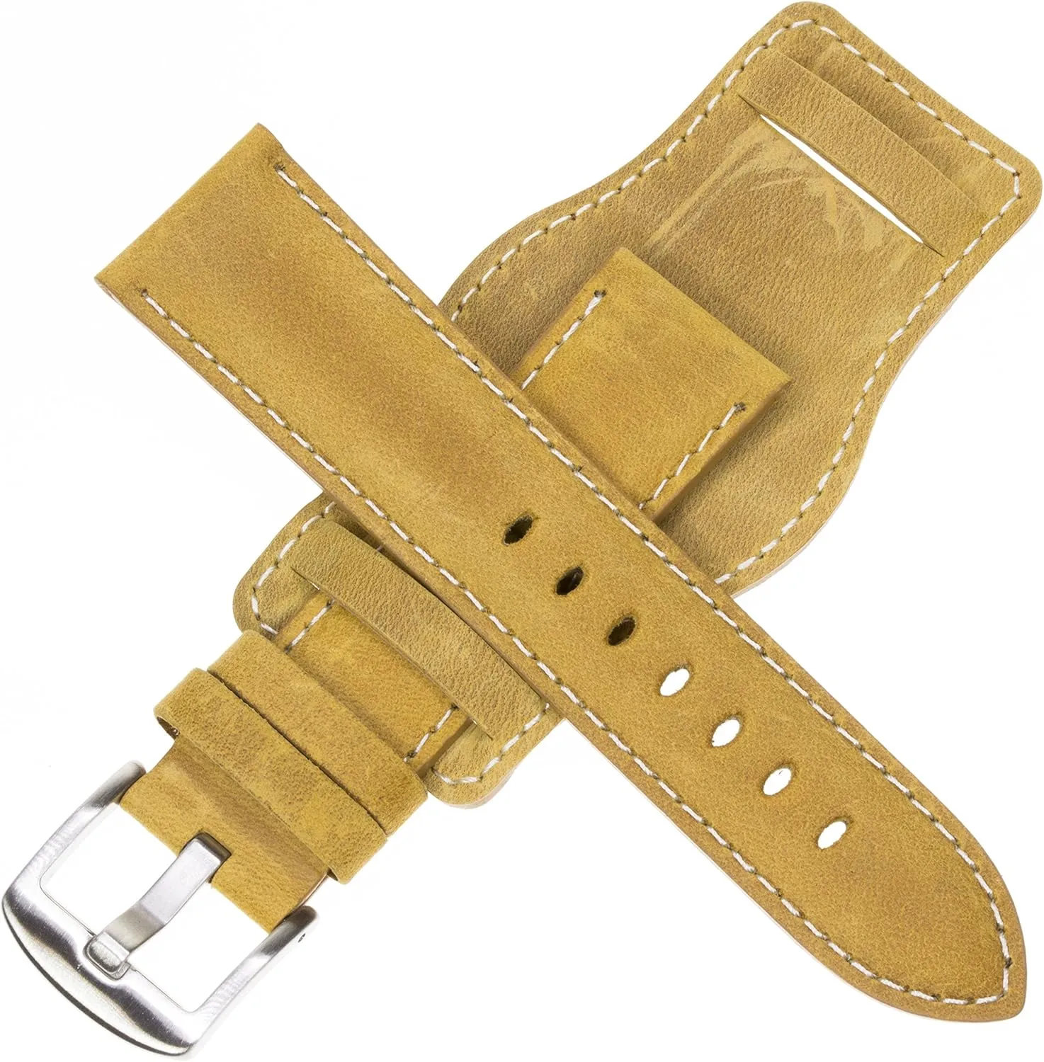 Bund X1 20mm German Military Aviator Watch Strap evidently digest inferential peak late Swiss Army Light Brown Leather Cuff Watch Band Beige 20 mm 