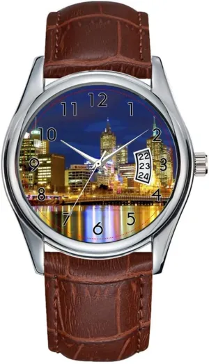 Business Brown Leather Christmas Wristwatch Melbourne, Australia. A Nighttime View of The 2 Watch Men Watch Casual Waterproof Quartz subdivide presidential Watches Clock Date Classic 