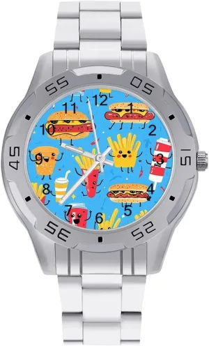 Business Three-Hand Watches Gift for Boyfriend Father Cute Fast Food Wrist Watches vascular for Men Metal Band Watch 