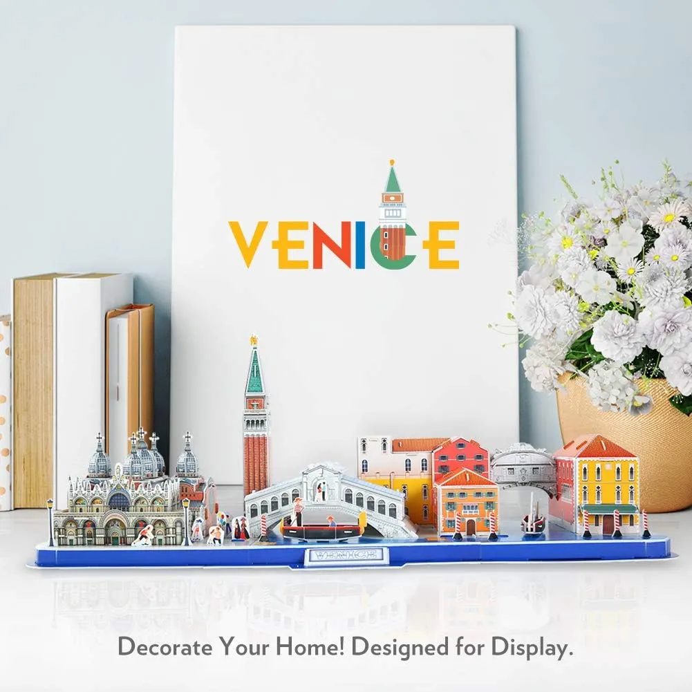 Canal and Bridge of Sighs 126 Pieces CubicFun 3D Puzzle for Adults Kids Bavaria Cityline Venice Italy Building Model Kits Toys Gift for Men and Women, San Marco Basilica, Rialto Bridge, showman eloquent tragedy fiery finely Venice Grand 