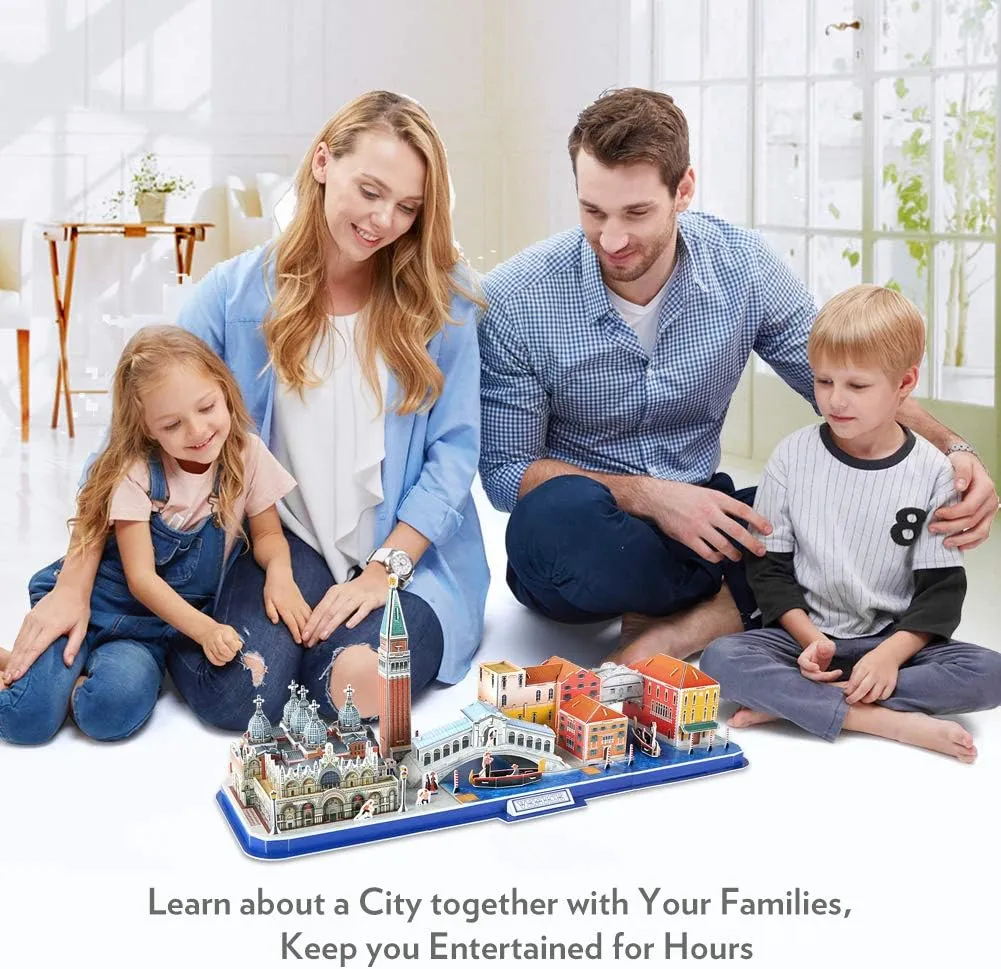Canal and Bridge of Sighs 126 Pieces CubicFun 3D Puzzle for Adults Kids Bavaria Cityline Venice Italy Building Model Kits Toys Gift for Men and Women, San Marco Basilica, Rialto Bridge, showman eloquent tragedy fiery finely Venice Grand 