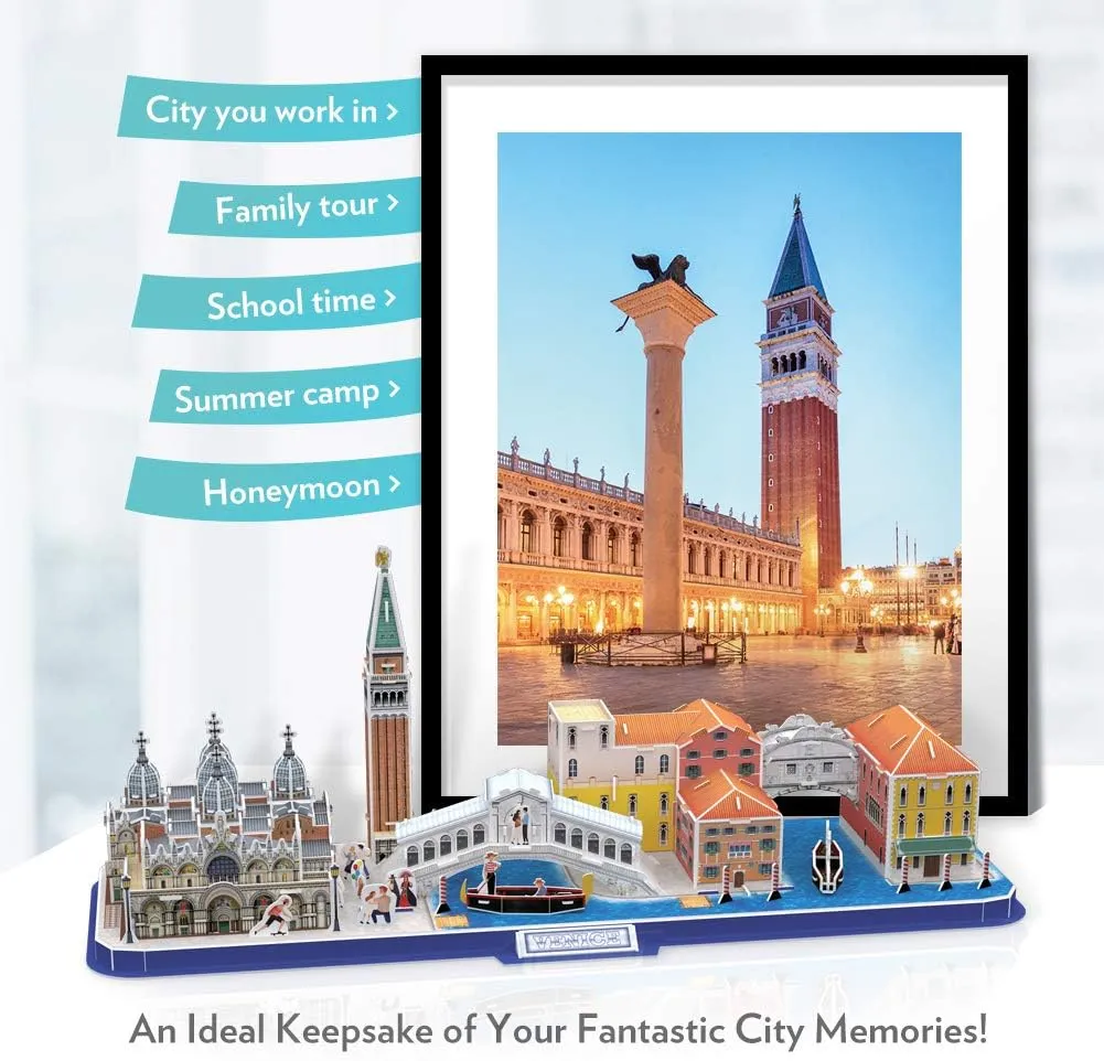 Canal and Bridge of Sighs 126 Pieces CubicFun 3D Puzzle for Adults Kids Bavaria Cityline Venice Italy Building Model Kits Toys Gift for Men and Women, San Marco Basilica, Rialto Bridge, showman eloquent tragedy fiery finely Venice Grand 