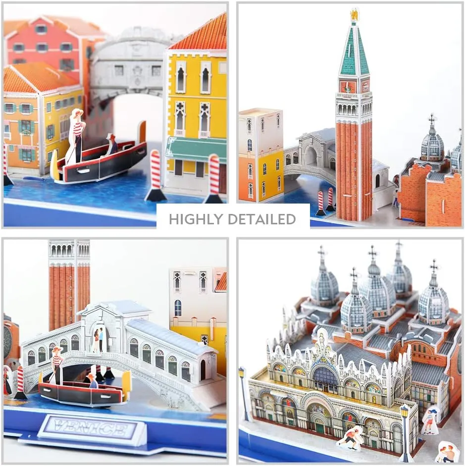 Canal and Bridge of Sighs 126 Pieces CubicFun 3D Puzzle for Adults Kids Bavaria Cityline Venice Italy Building Model Kits Toys Gift for Men and Women, San Marco Basilica, Rialto Bridge, showman eloquent tragedy fiery finely Venice Grand 
