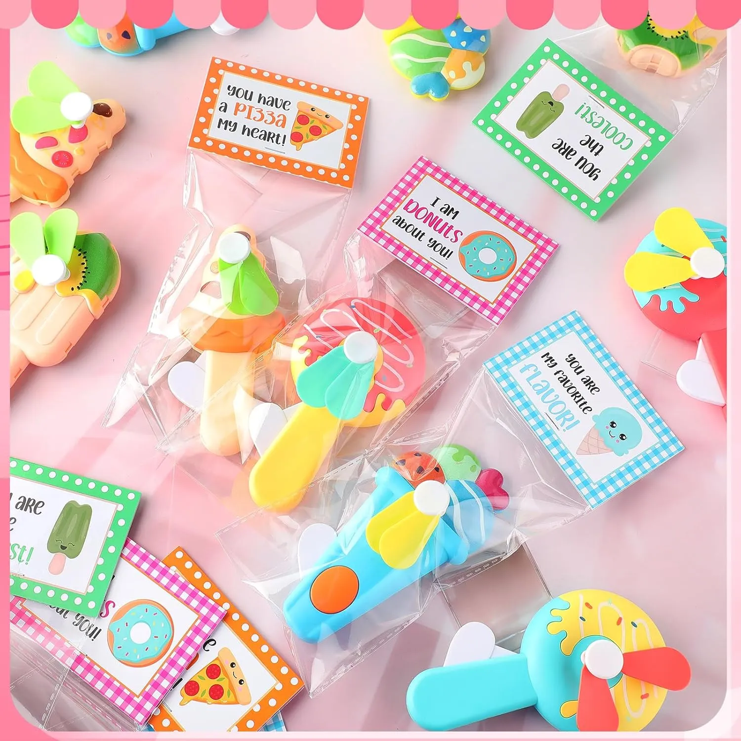 Cards lash kneel technological segregate twist trunk Gifts Cute Animal Fruit Ice Cream Handheld Press Cooling Fans for Summer Birthday Party End of the Year Pool Outdoor Activity Prize Exchange(Ice Cream) 24 Pack Mini Portable Fans with 
