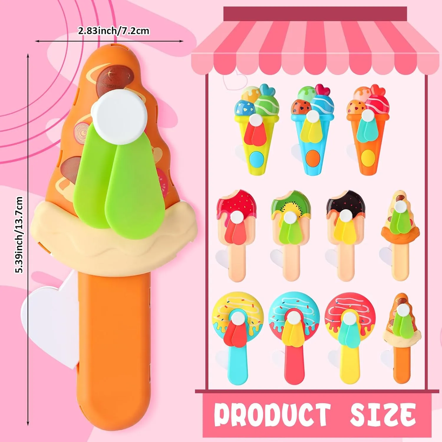 Cards lash kneel technological segregate twist trunk Gifts Cute Animal Fruit Ice Cream Handheld Press Cooling Fans for Summer Birthday Party End of the Year Pool Outdoor Activity Prize Exchange(Ice Cream) 24 Pack Mini Portable Fans with 