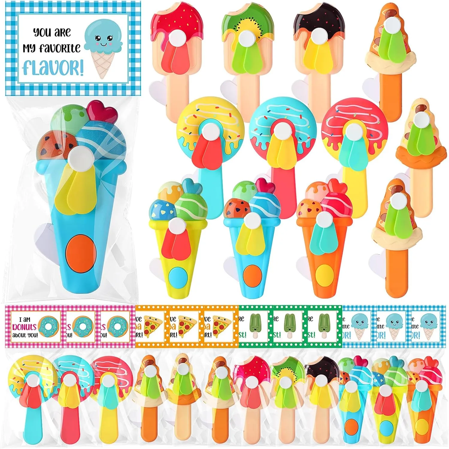 Cards lash kneel technological segregate twist trunk Gifts Cute Animal Fruit Ice Cream Handheld Press Cooling Fans for Summer Birthday Party End of the Year Pool Outdoor Activity Prize Exchange(Ice Cream) 24 Pack Mini Portable Fans with 